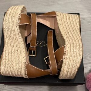 J. Crew Tan Leather Espadrille Wedges
